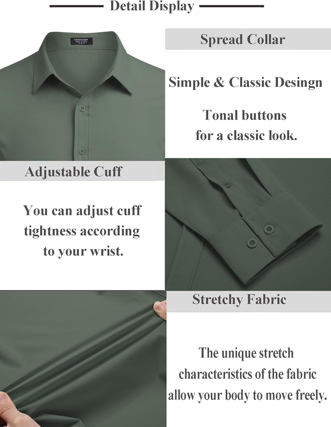 COOFANDY Men's Business Dress Shirts Wrinkle Free Long Sleeve Regular Fit Dress Shirt Textured Casual Button Down Shirts - Image 6