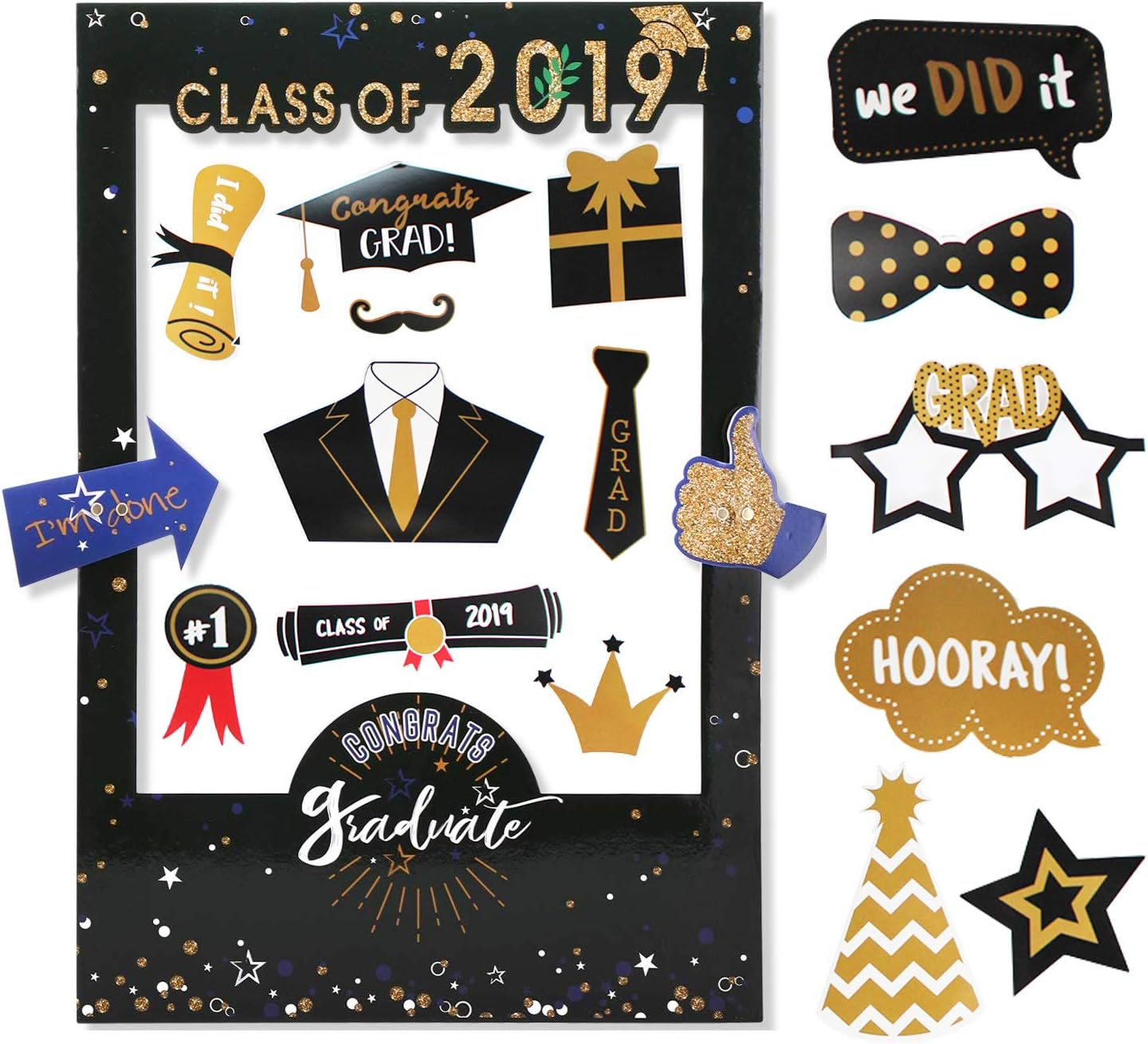 Graduation Photo Booth Props,Graduation Frame Selfie Picture Frame,2019 DIY Kit for Graduation Party Decorations
