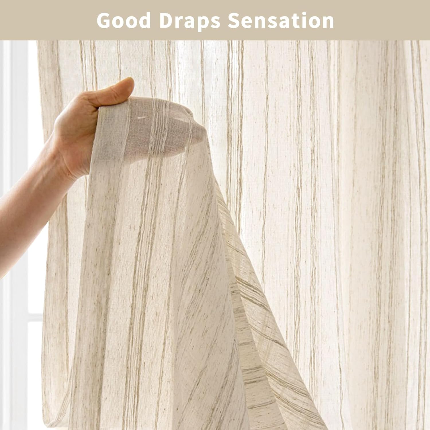 Linen Shower Curtain Cream, Sheer Fabric Boho Farmhouse Shower Curtains for Bathroom Cotton Natural Cloth Liner Set 72" W x 72" L