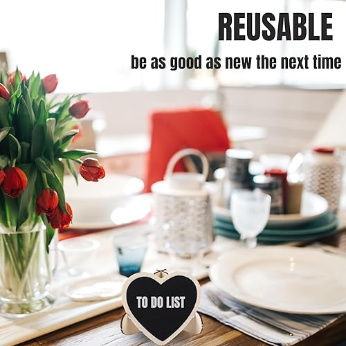 Miniatura 4 de 10 mini letreros de pizarra de madera, pizarra con soporte de caballete, pizarra en forma de corazón, tablero de mensajes de escritorio para