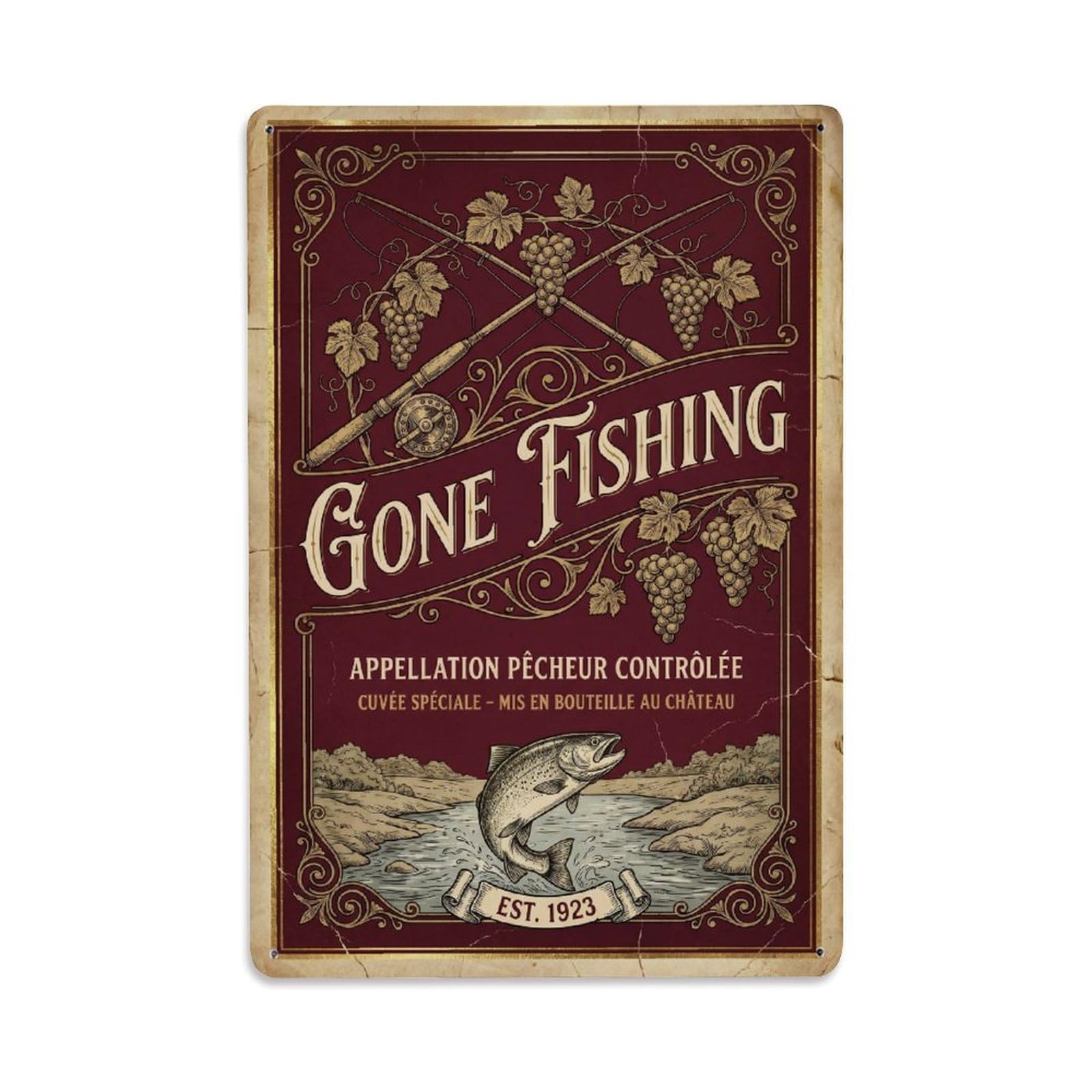 Gone Fishing Fishing Pro Vintage Metal Tin Sign Plaque Wall Decor for Cafe, Club, Garden Metal Poster 8x12Inch