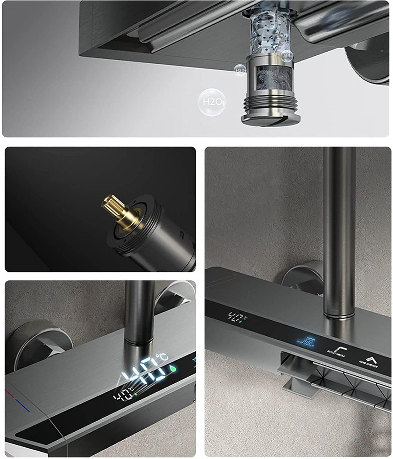Set Rubinetto Doccia, Set termostatico con Display Digitale della Temperatura, soffione a Pioggia, Include Doppia Testa, beccuccio per Vasca e spruzzatore per Bidet I