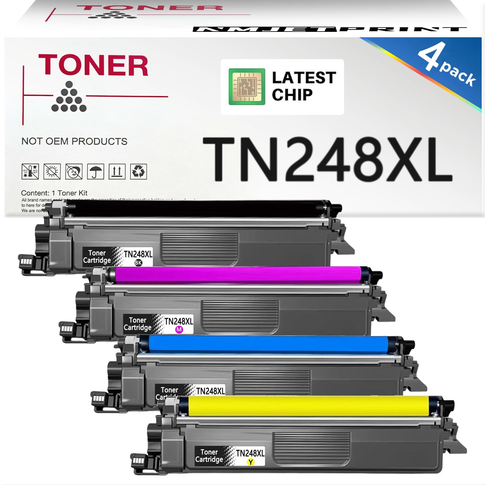 Lot de 4 Cartouches de Toner TN248XL Compatibles avec Brother TN248 XL TN248XLCMYK Utilisation pour Brother MFC-L3760CDW MFC-L3740CDW Toner MFC-L3740CDWE DCP-L3560CDW TN 248 DCP-L3520CDWE