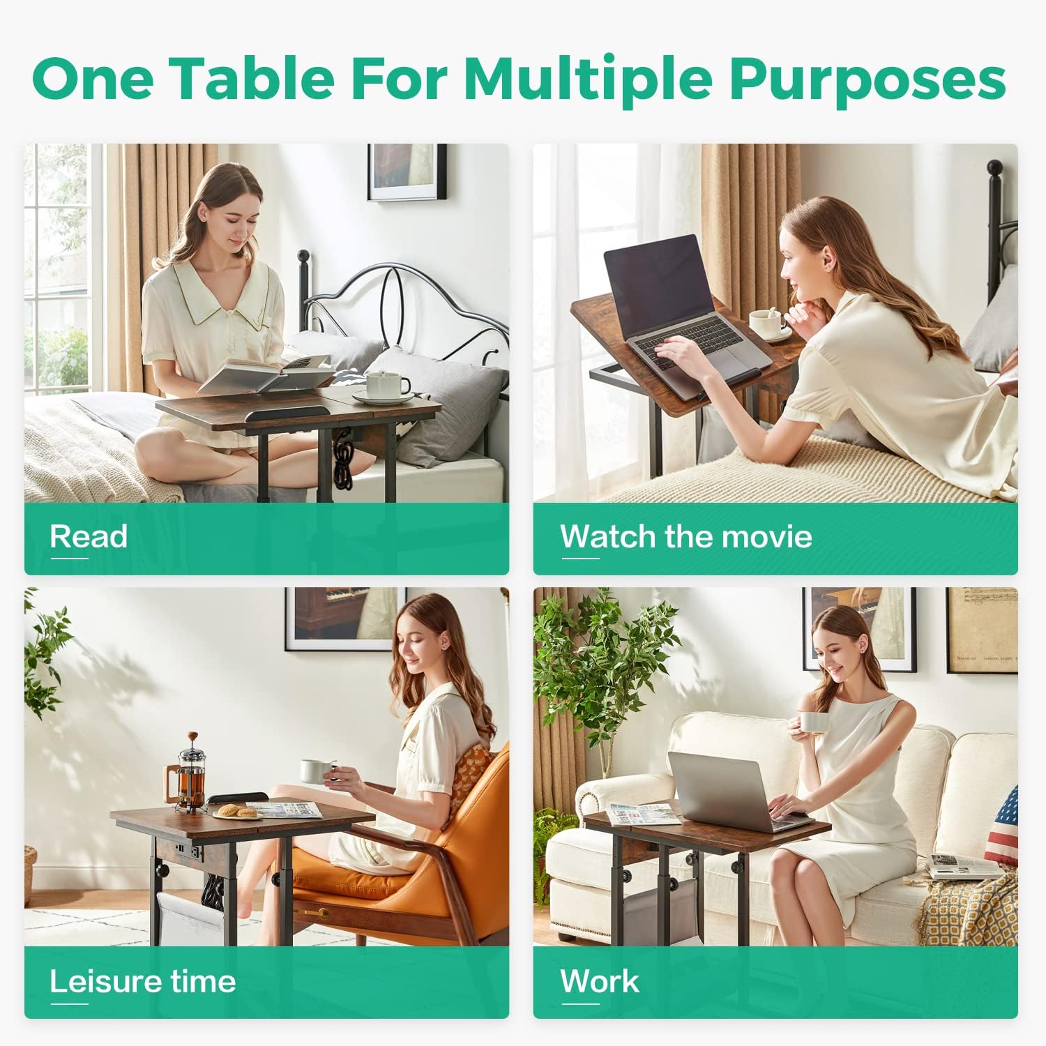 Frее Shірріng Ovеr $50 LINSY HOME Side Table with Charging Station, C Table Adjustable Height, C Shaped End Table for Sofa Couch and Bed