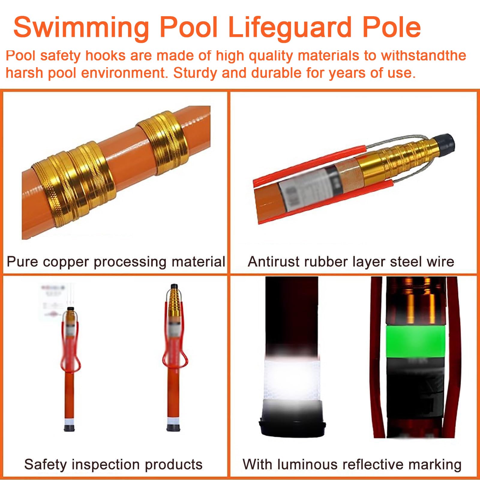 Gancho salvavidas retráctil para piscina, longitud ajustable de 4,5 a 6,5 m, reflectante, soporta hasta 120 kg, ideal para ancianos, niños, adultos, barcos