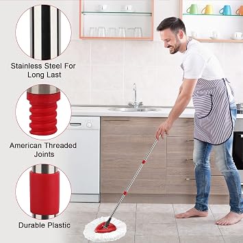 Spin Mop Replacement Head with 1 Rotating Mop Base and 1 Handle - EasyWring Mop Refills Compatible with Rotating Triangle SpinMop