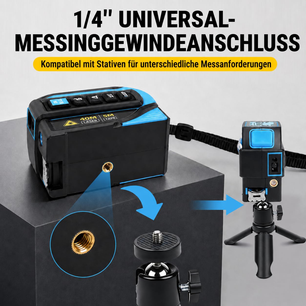 4-in-1 Laser Maßband 40m + 5m Bandmaß, Wiederaufladbarer Laser-Entfernungsmesser mit Wasserwaage und Kreuzlaser, IP54 Wasserdicht Digital Massband, für Heimwerker und Profis