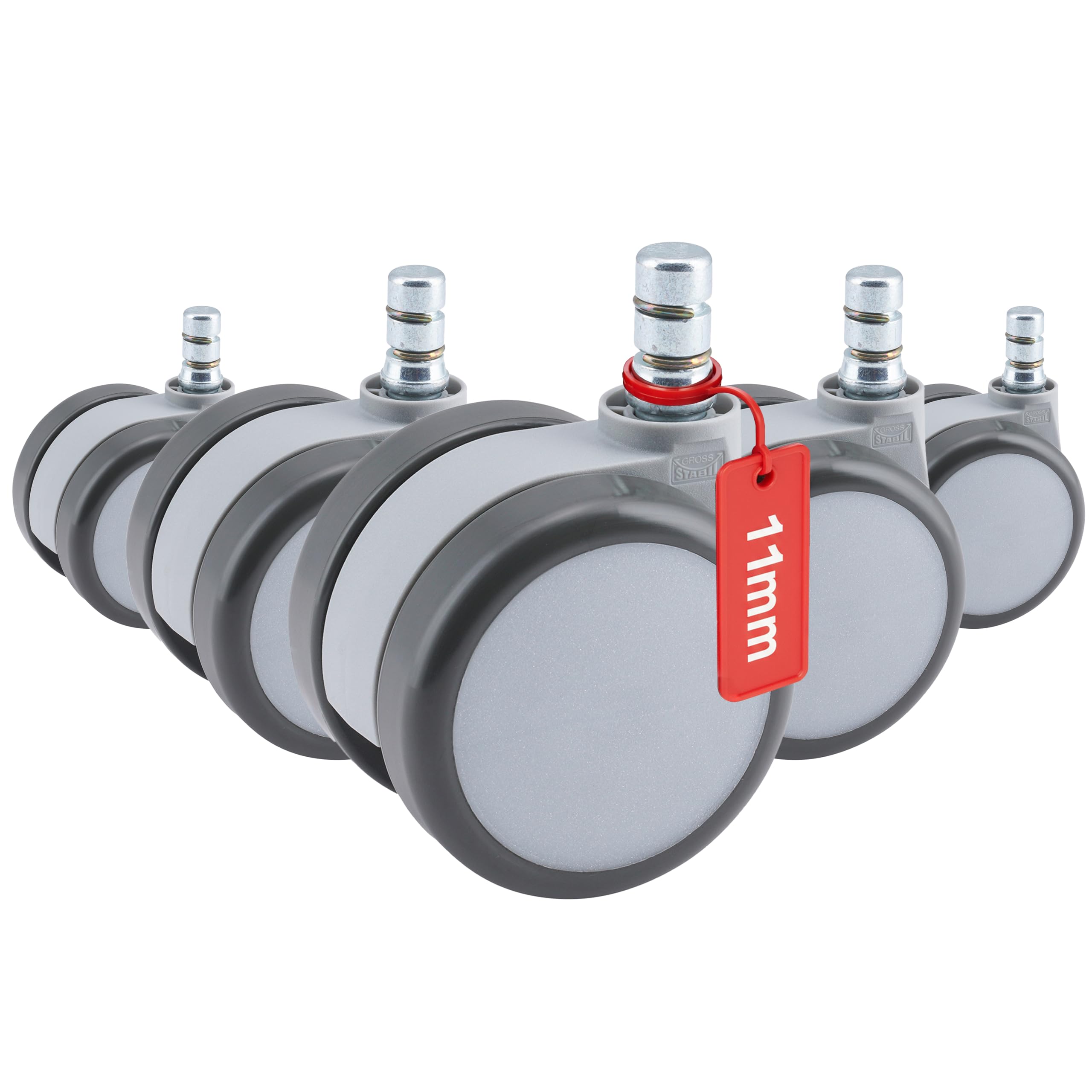 hjh OFFICE 619047 5X Ruedas para Silla Oficina 11mm/60mm ROLO Move 60 Ruedas de Repuesto, Suelos Duros, Blanco/Gris
