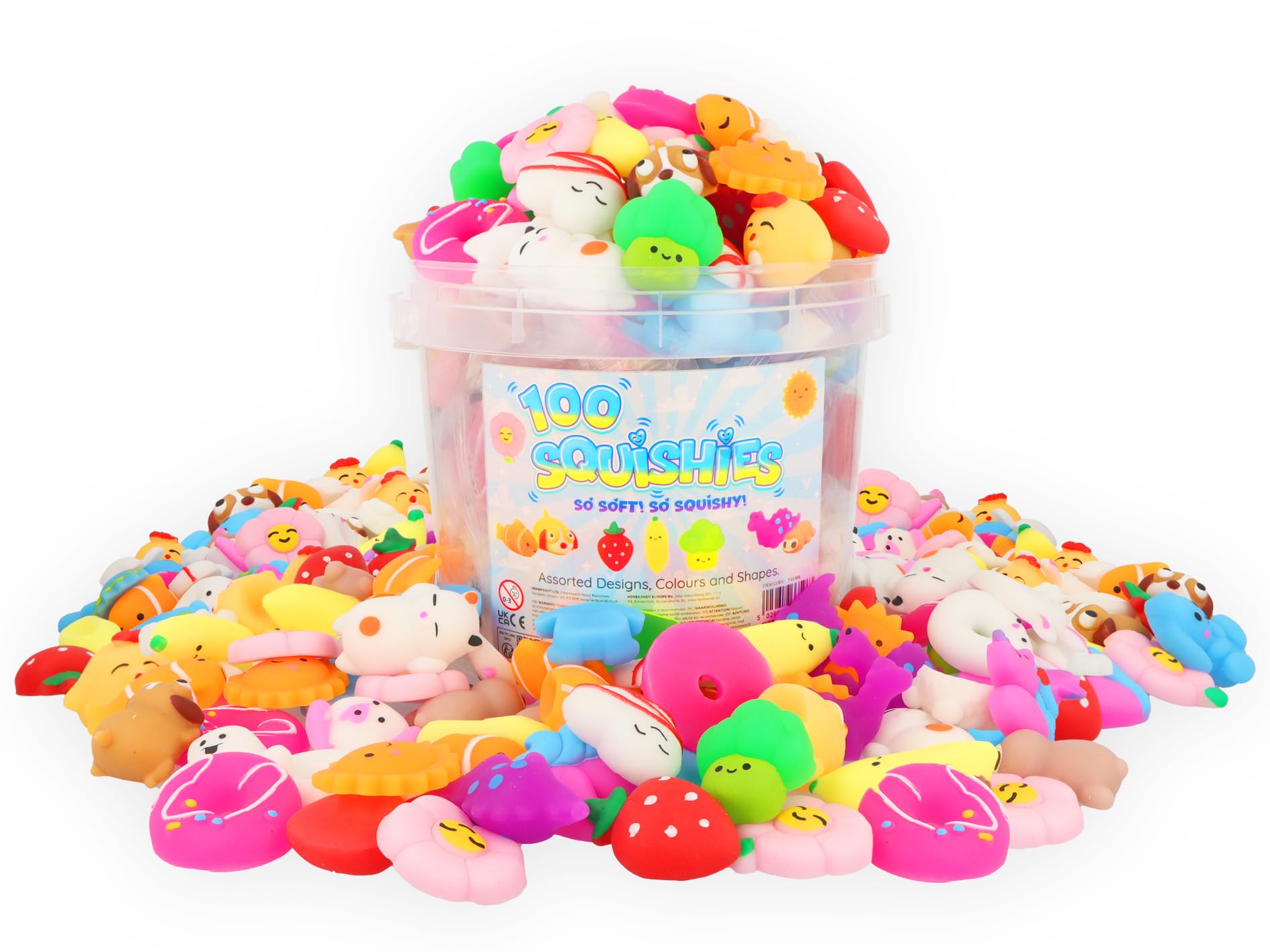 Henbrandt Squishy Animals Bulk Pack, 100 Soft Sensory Toys in Bucket