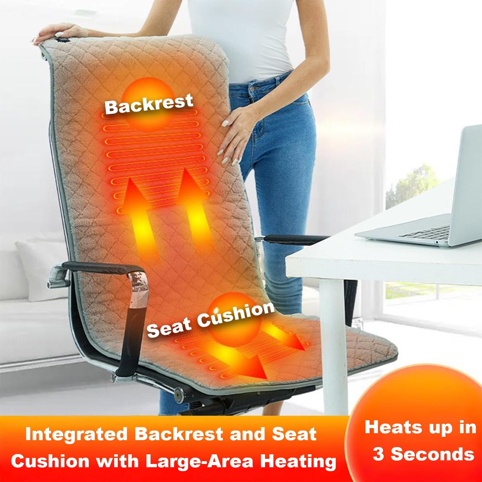 Esterilla Electrica USB, Almohadilla Electrica para Silla de Oficina, Esterilla Calor con Amplia Zona de Calefacción, Manta de Calor con 3 Niveles de Temperatura(Yellow)