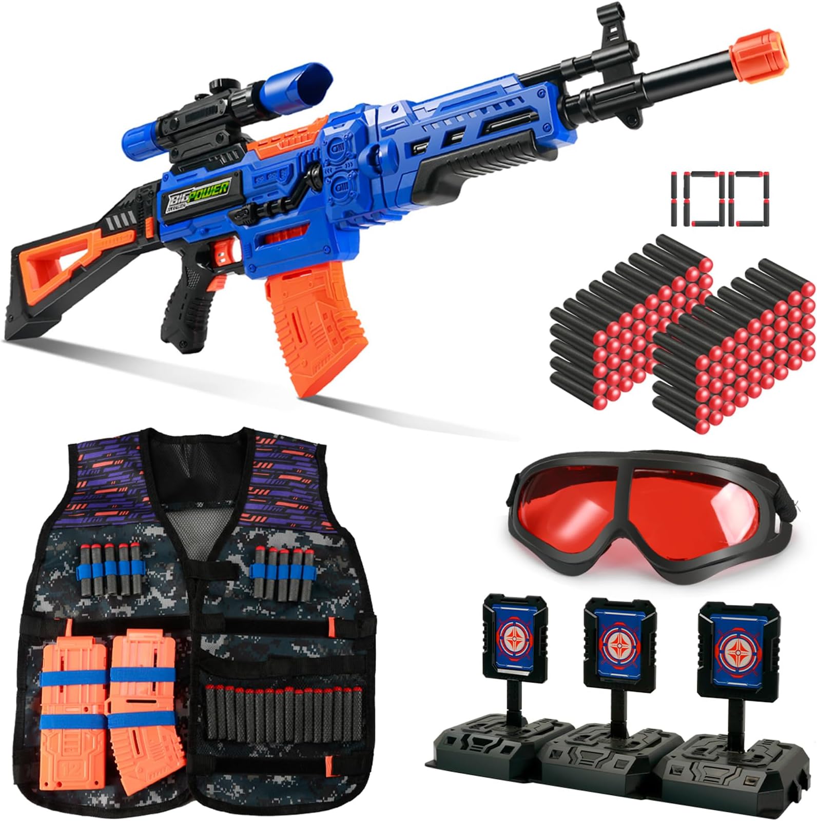 Kids Toy Sniper Rifle with Scope Tactical Vest Kit,4 in 1 Automatic Kids Sniper Rifle Toy Guns for Boys 8-12,Rifle Dart Guns Big Size,Toy Guns with Removable Magazines（2 Pcs