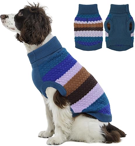 Kuoser Suéter para perro, suéter de punto trenzado para mascotas, ropa cálida para cachorros, ropa cálida de cuello alto para perros, ropa de punto Kuoser Suéter para perro, suéter de punto trenzado para mascotas, ropa cálida para cachorros, ropa cálida de cuello alto para perros, ropa de punto
