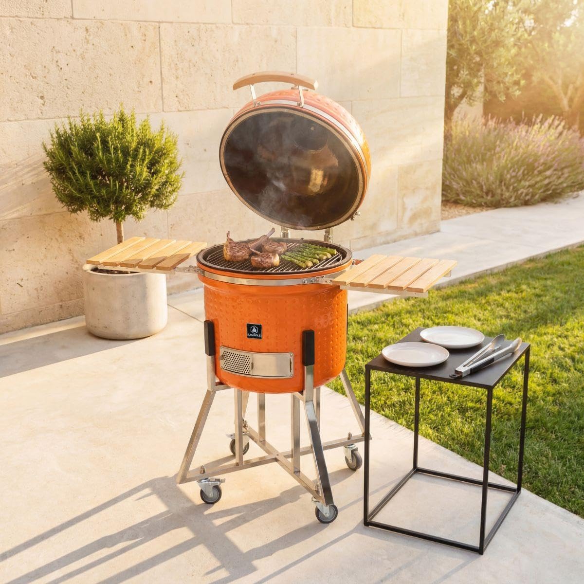 Kamado BBQ | Ceramic, even cooking, charcoal, thermostat, side shelves, cover included, versatile, quick heating, 54 cm