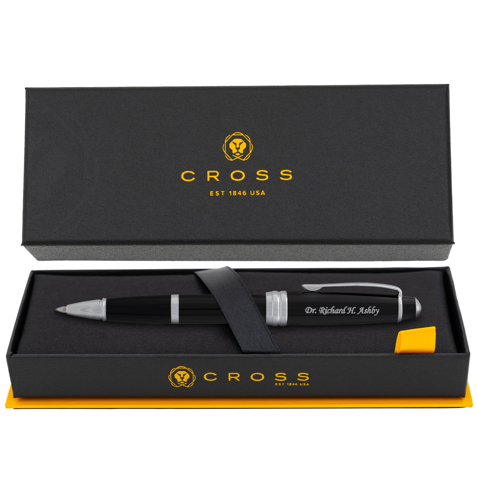 Personalized Cross Bailey Rollerball Pen | Custom Engraved Luxury Cross Pens for Men, Women, Professionals & Executives with Gift Box | Smooth Black Ink | Black Lacquer with Chrome Trim