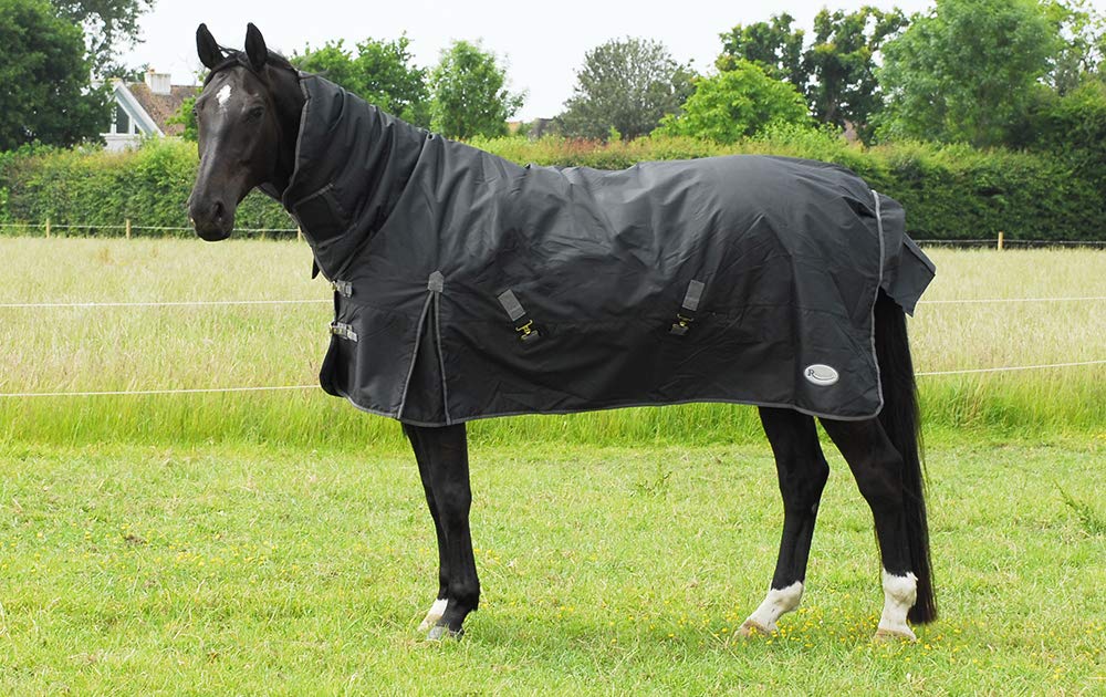Rhinegold Konig 200G Mediumweight FullNeck Combo Horse Turnout Rug Blk 5.6, Black