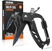 Vista 9 de Mosquetón multiherramienta con cuchillo de bolsillo, equipo EDC con cuchillos plegables, abridor de botellas, rompevanas y destornillador, regalos