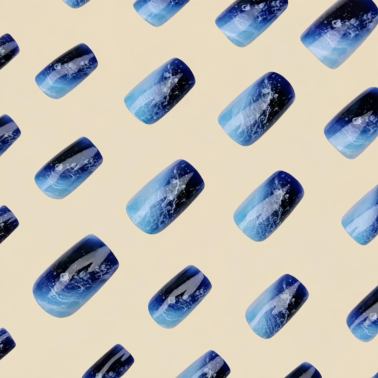 Shimmerz 24 Pieces Square Press On Nails Medium Blue Ombre Glitter Design Thick Shiny Artificial Nails - Image 3