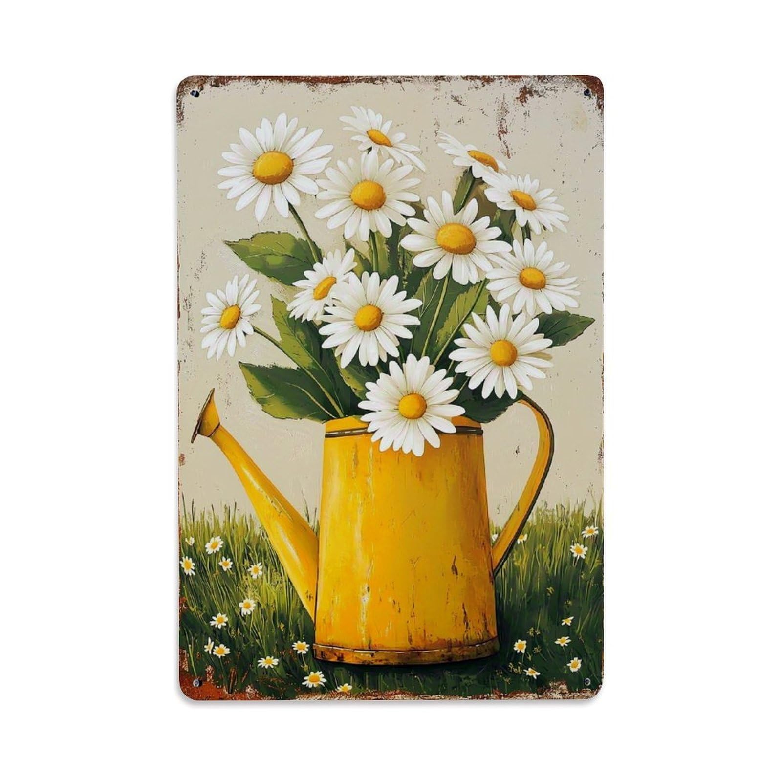 Jdfenggu Vintage Daisy Flowers In Yellow Can Retro Metal Tin Sign, Decor Art Poster For Bar, Home, Man Cave, Kitchen, Laundry Room Gift 8X12inch
