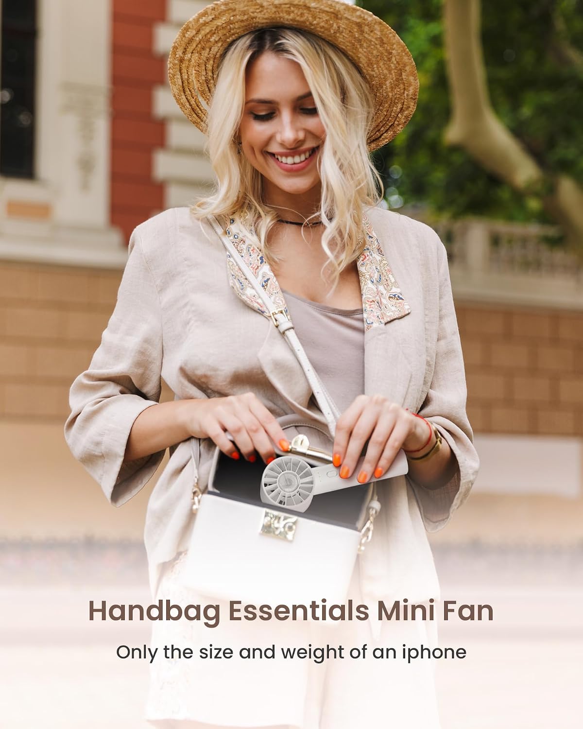 Portable Mini Handheld Turbo Fan, 4 Speed High Velocity Personal Cooling Device [Max 16H], Rechargeable Purse Travel Essential for Vacation/Beach/Trip - White