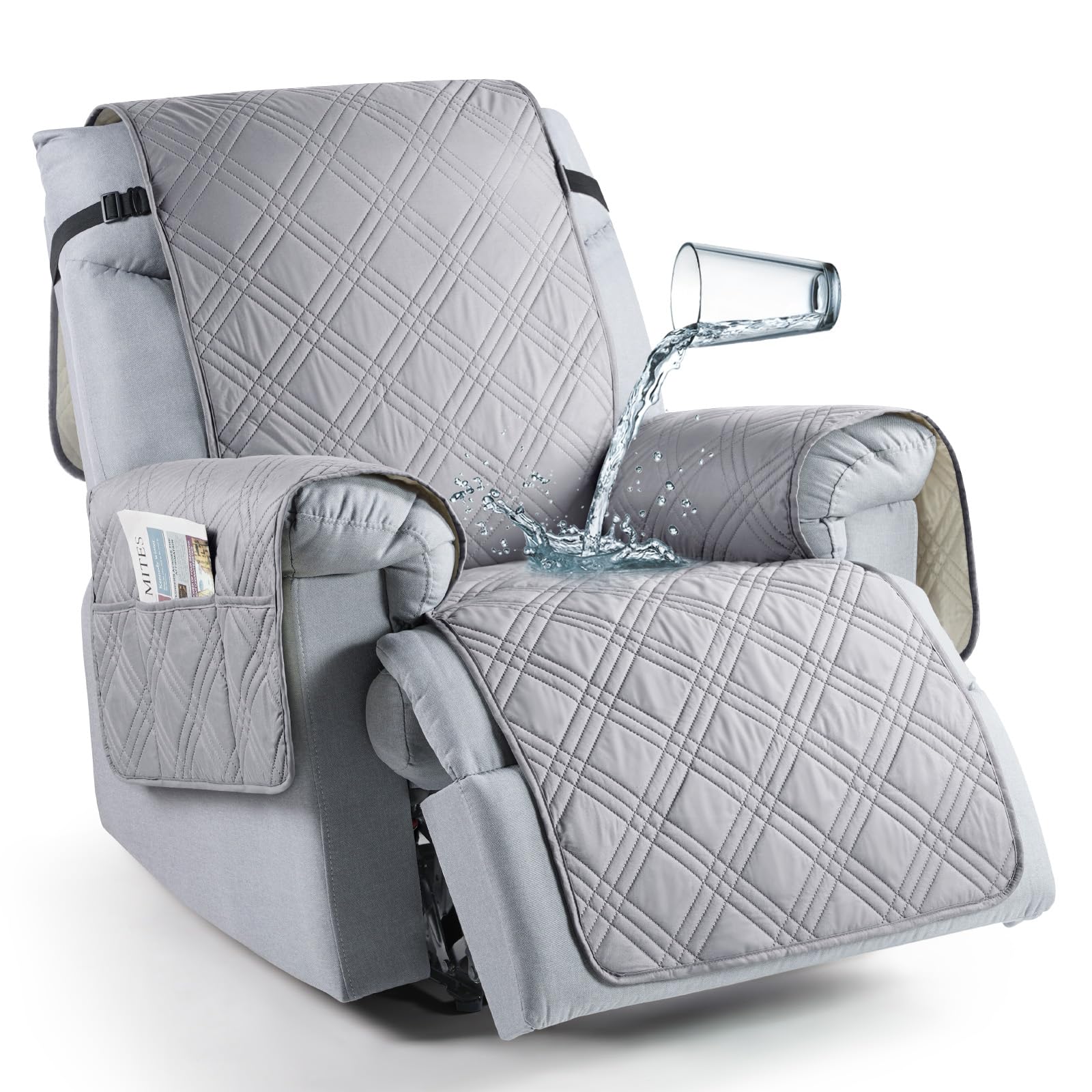 TAOCOCO 100% Waterproof Recliner Chair Cover with Double Straps, Oversized Recliner Covers for Large Recliner Chair, Non Slip Reclining Chair Cover