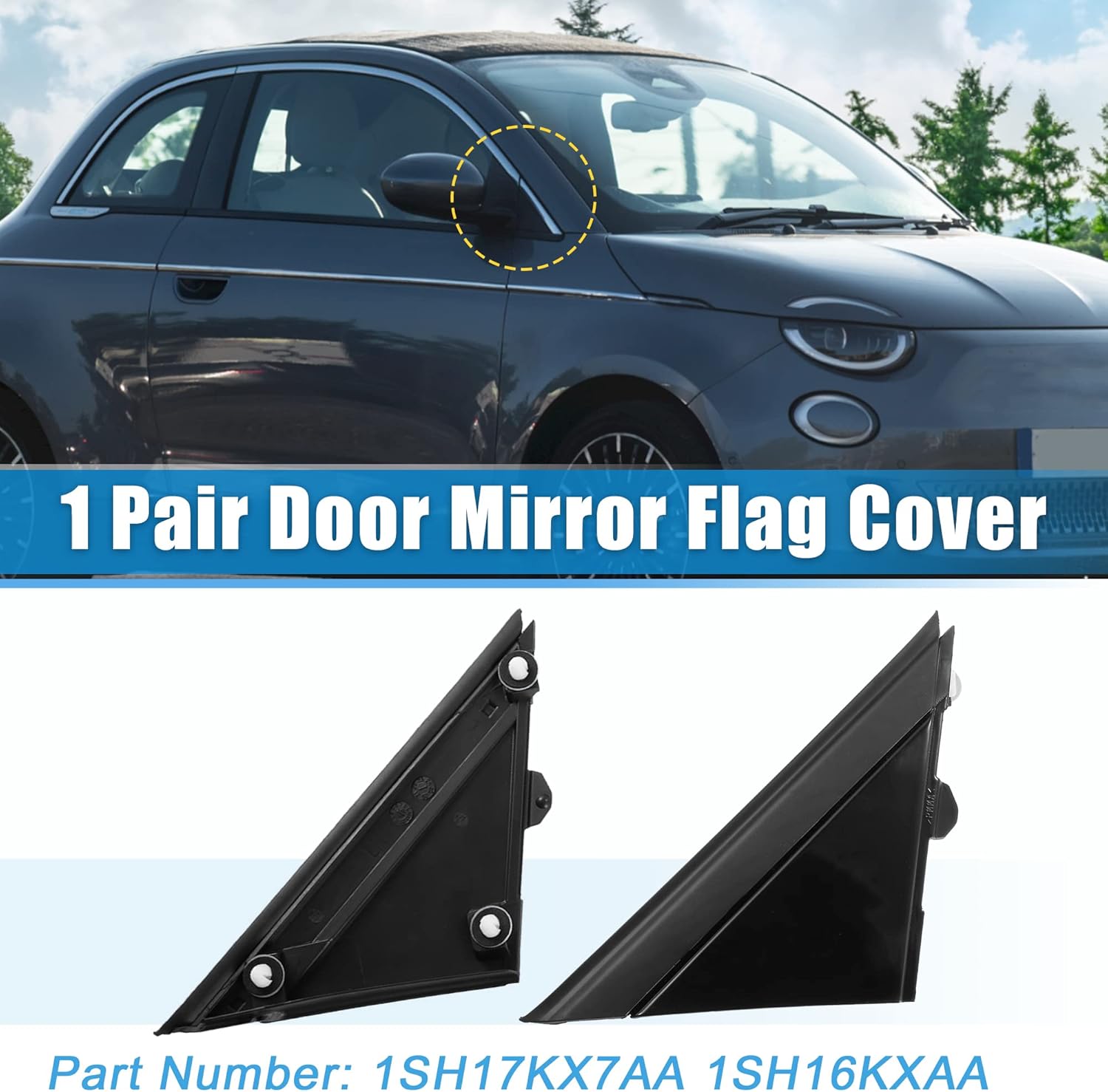 X AUTOHAUX 1 Pair Car Gloss Black Door Mirror Flag Cover for Fiat 500 2012-2019 High Gloss Trim 1SH17KX7AA 1SH16KXAA Left Driver Right Passenger Side Door Rearview Mirror Flag Cover