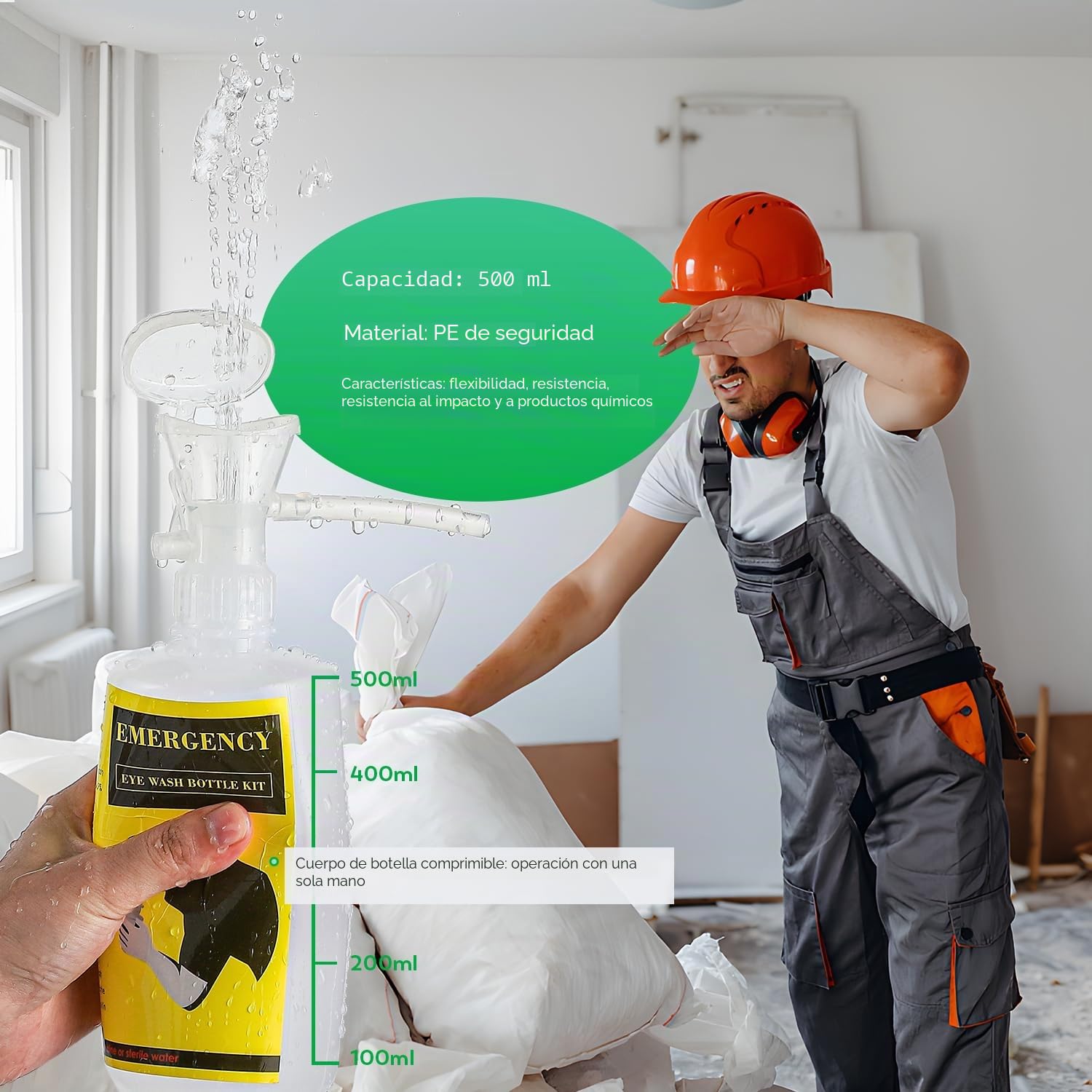 CGOLDENWALL Lavaojo de Emergencia Portátil de Botella Doble 500ml Estación de Lavaojos Montada en Pared, de Polietileno No Tóxicos, Puede Combinar Perfectamente con Solución Lavaojos