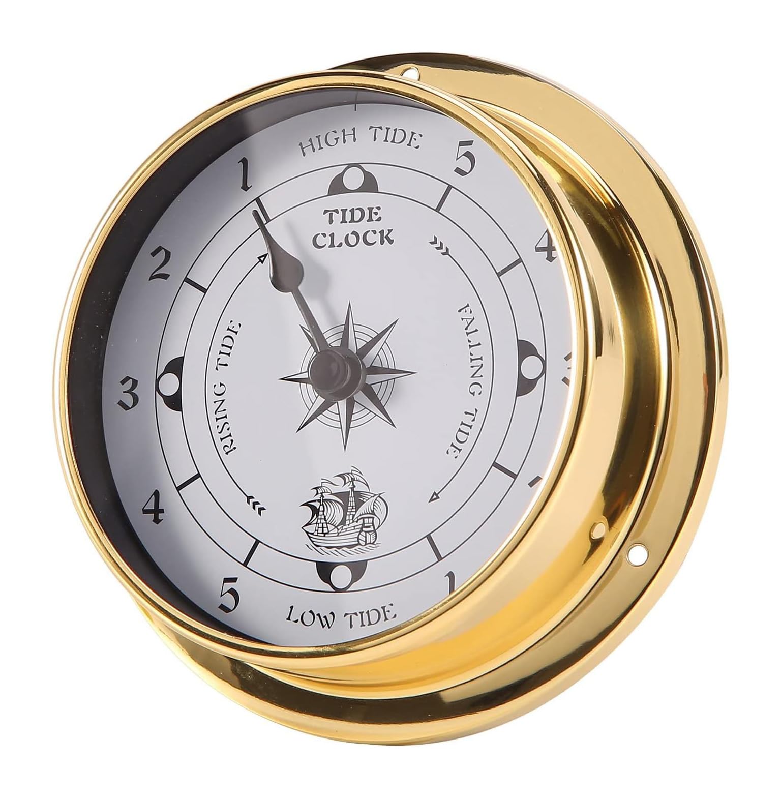 Brass Nautical 4.5in Wall Clock, Wall Hanging Boat Using Tide Clock High Tide Low Tide, Nautical Wall Clock for Weather Station, Wall Decor, Boat Accessories