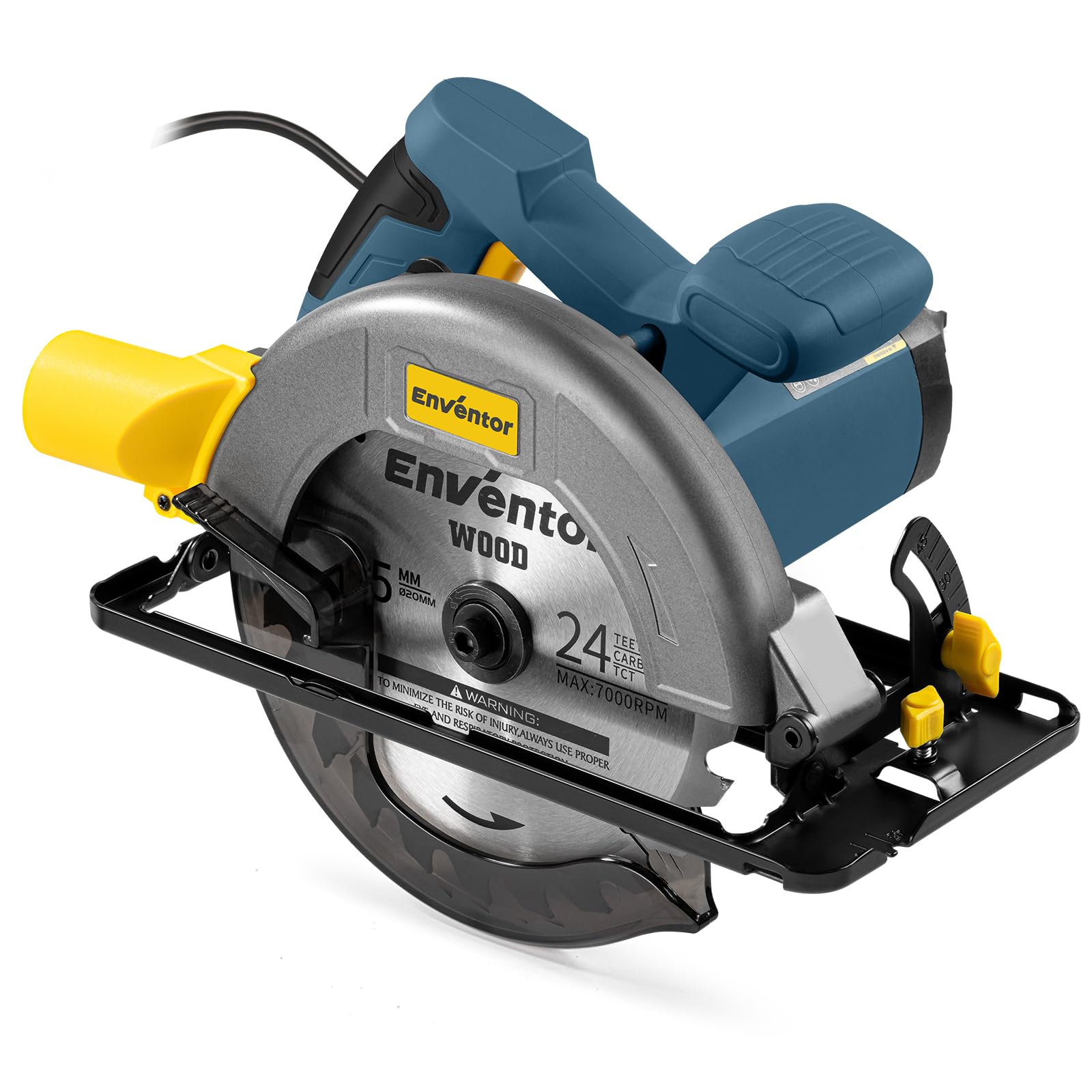 Enventor Circular Saw, 1400W 6000Rpm Electric Circular Saws With Guide, Max Cutting Depth 62Mm (90°), 48Mm (45°), Saw Blades(185Mm, 24T), Pure Copper Motor, Ideal For Wood Cutting Corded