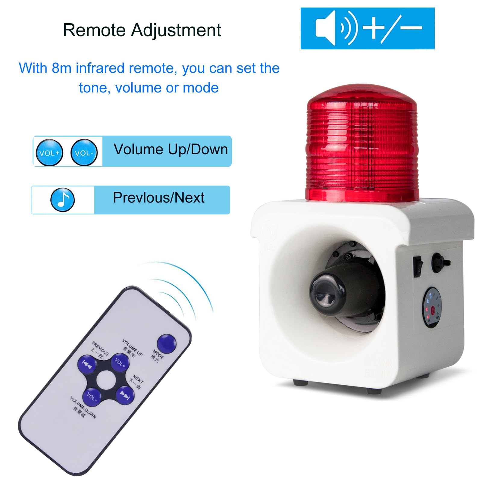 Rechargeable Alarm Siren 120dB Adjust Sound and Tone Portable Siren with Strobe Light for Warehouses, Factory, Mines, School AC100-240V SLA-800B