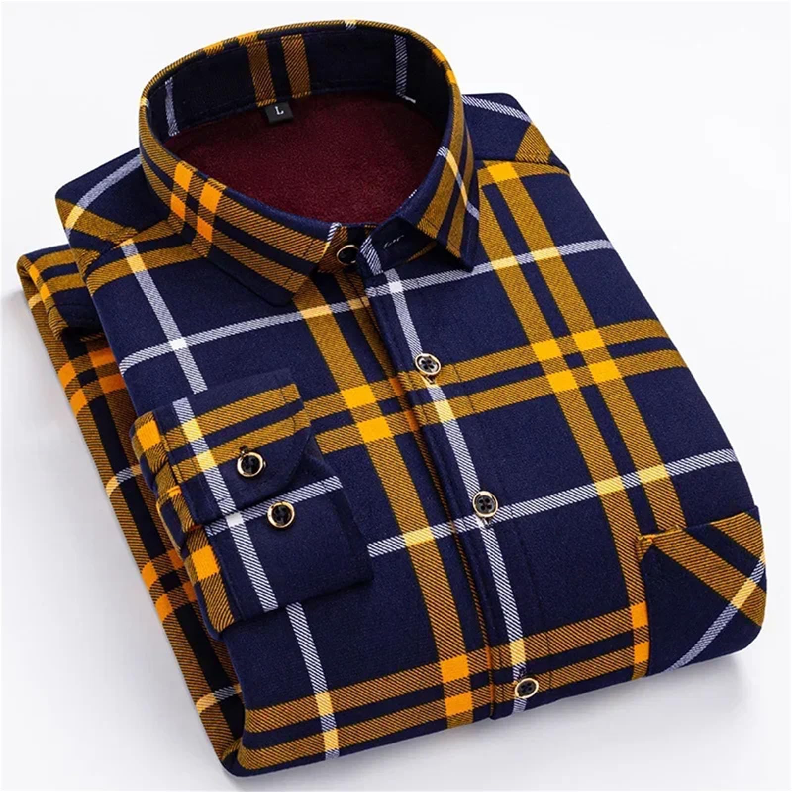 Herrenhemd, modisch, lässig, Fleece, kariert, langärmelig, dick, warm