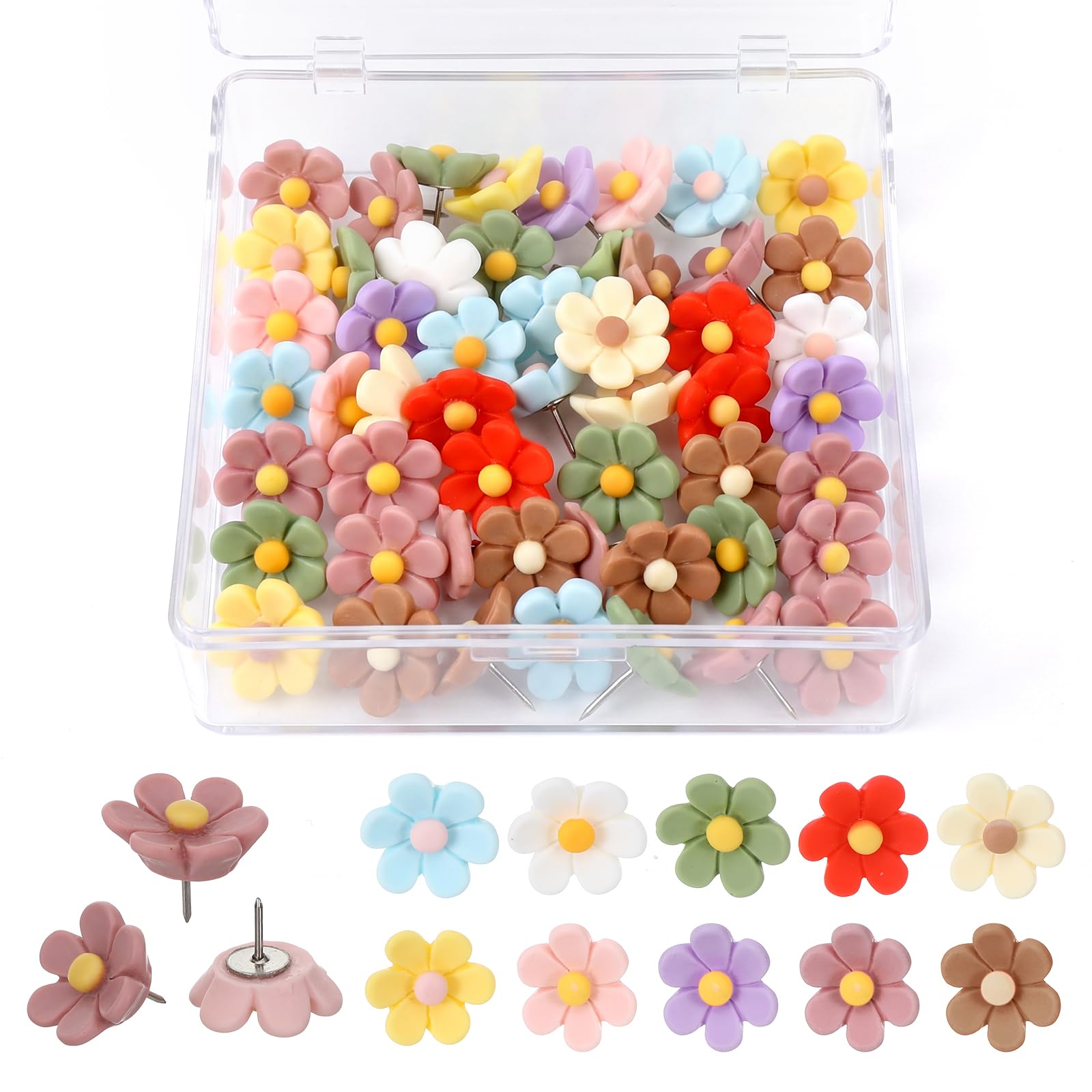 Nogeqi 50PCS Flower Push Pins, Cute Pins for Cork Board