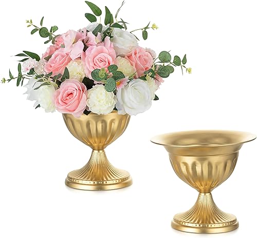 Sziqiqi Jarrones de urna de metal dorado 8.6 pulgadas, 2 piezas de flores para centros de mesa de bodas, arreglos para florero de compota de flores