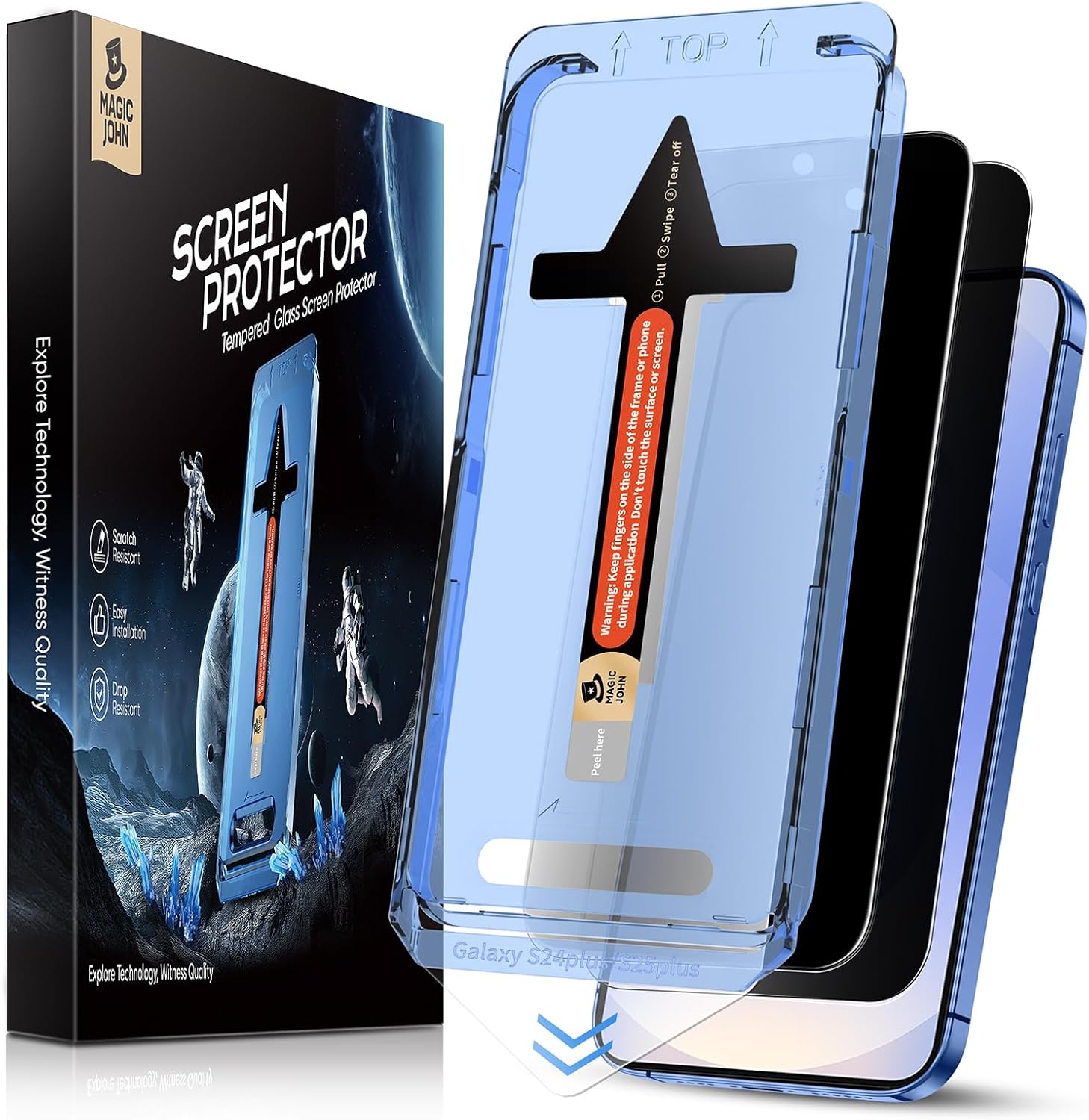 MAGIC JOHN 2 Pack for Samsung Galaxy S25+ Plus 6.7inch Privacy Tempered Glass Screen Protector, Bubble Free, Easy Installation, Auto Dust-Elimination