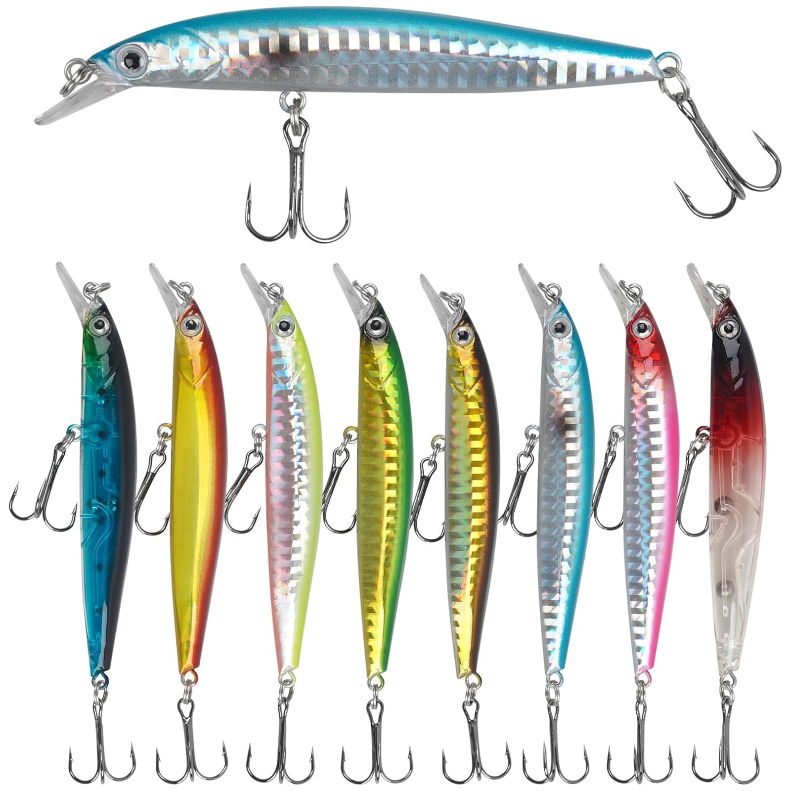 8pcs Minnow Fishing Lures Kit, Topwater Bass Lures Deep Diving Jerkbait Hard Baits Swimbaits Popper Crankbait for Trout Bass Walleye Redfish Freshwater Saltwater