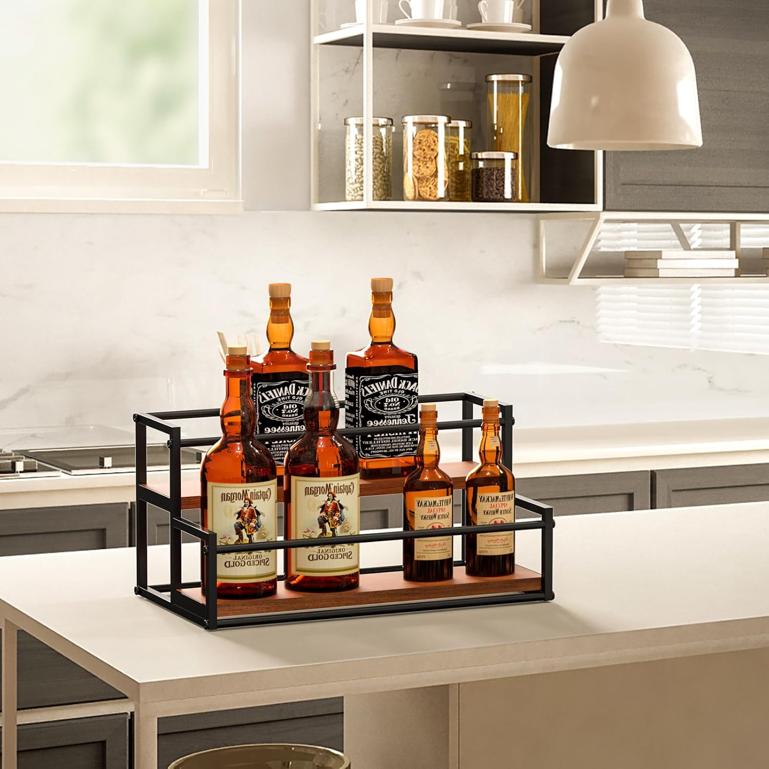 THYGIFTREE Coffee Syrup Rack Organizer 2-Tier 10 Syrup Bottles Holder Stand for Coffee Bar Storage Shelves for Syrup, Wine, Dressing for Kitchen Countertop