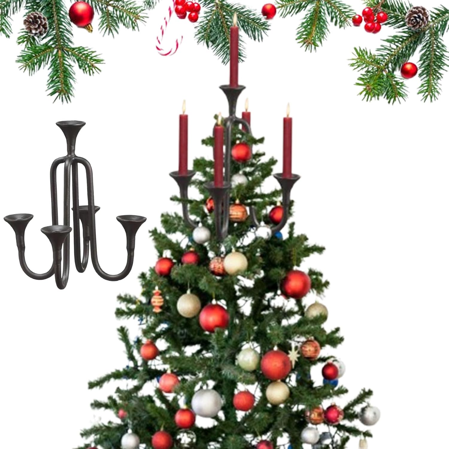 Black Triple Tree Topper, Candelabra Tree Topper, Candle