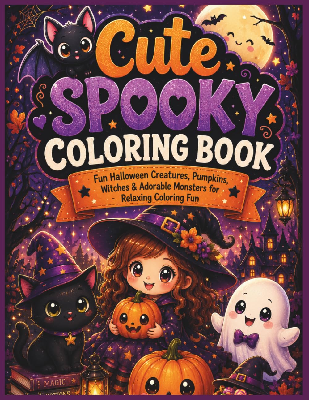 Cute Spooky Coloring Book: Fun Halloween Creatures, Pumpkins, Witches & Adorable Monsters for Kids, Teens & Adults – Relaxing & Cozy Autumn Coloring Pages
