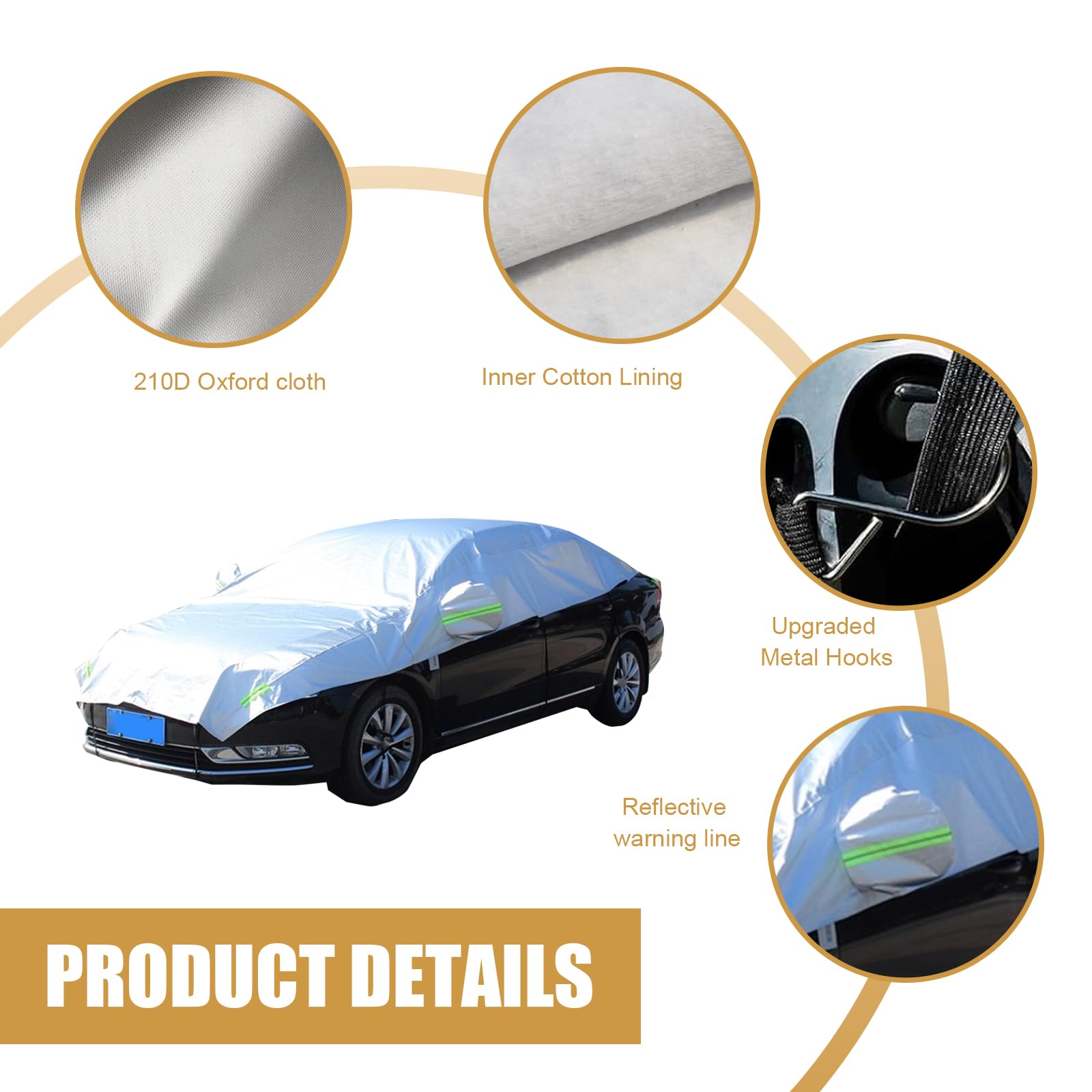 Shakas Half Car Cover Sun Protection Heat Insulation and Anti-hail Protector for All Seasons Oxford Velvet Thickened Waterproof — view 5