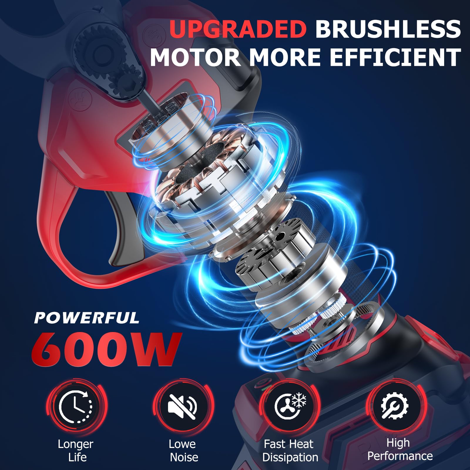 Tijeras de Podar Electricas Sin Escobillas, MHPRO Tijeras de Podar 21V con Baterías 2x2000mAh, Pantalla LCD, Tijeras podar Bateria para Jardinería, Árboles Frutales, Viñedos y Granja, Rojo - 3