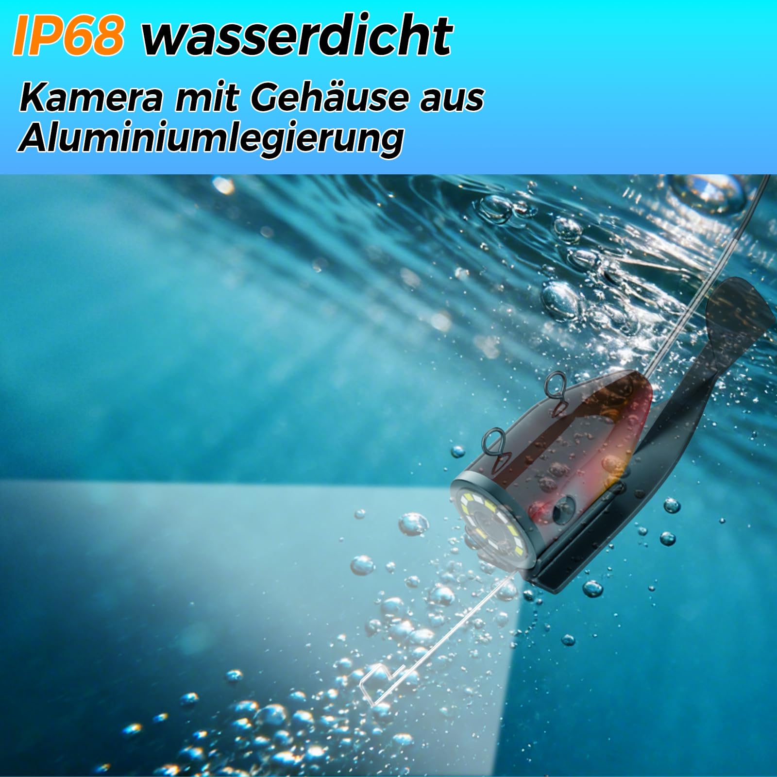 Fischfinder Unterwasserkamera Angeln mit IR Nachtsicht, 165° Weitwinkel, IP68 Wasserdict Fish Finder für Meeresangeln Fluss Angeln Eisfischen, 10h Arbeitstime,15m Linie