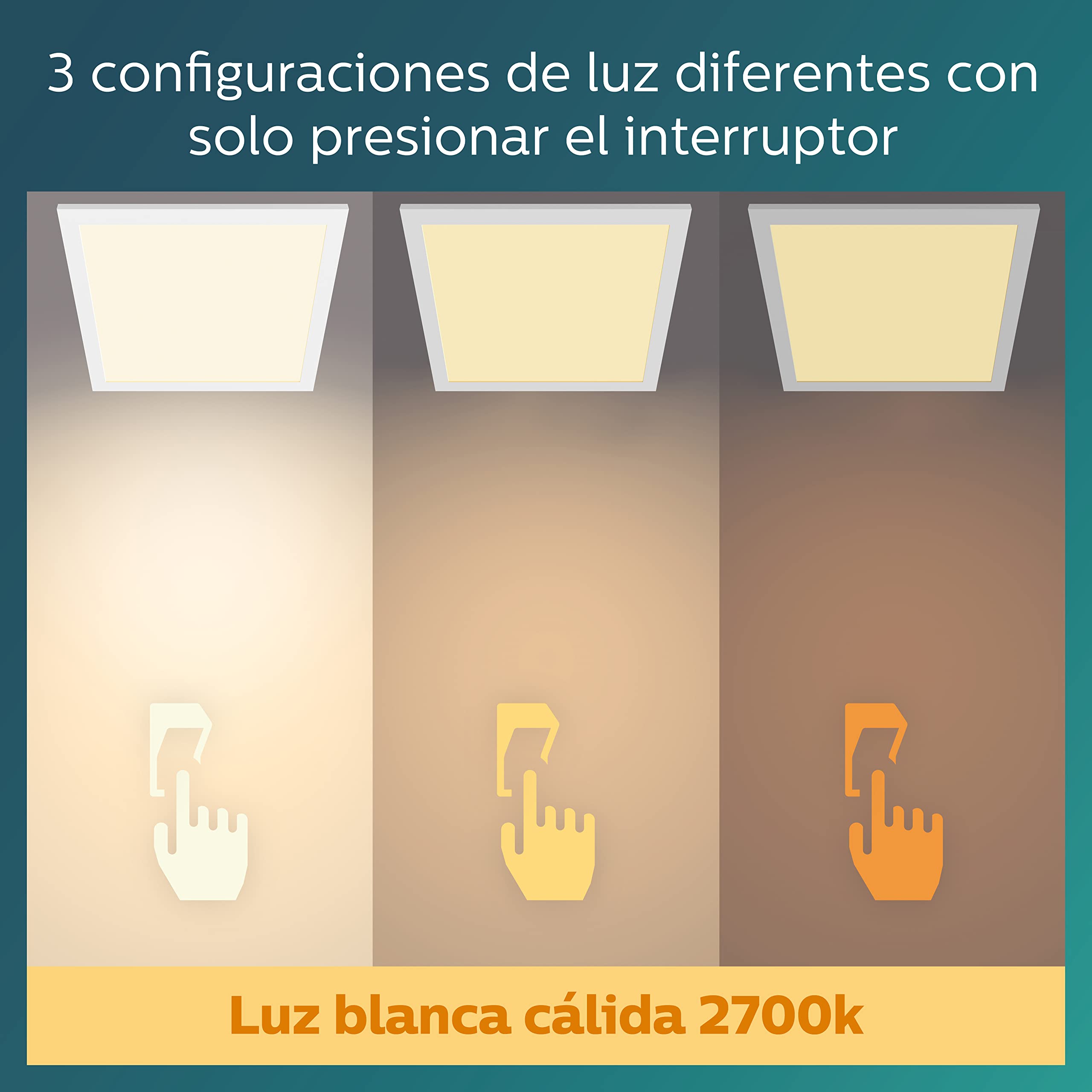 Philips - Plafón Philips Tuch Ceiling, lámpara LED de techo funcional, color blanco, luz blanca cálida regulable, 27K - 12W