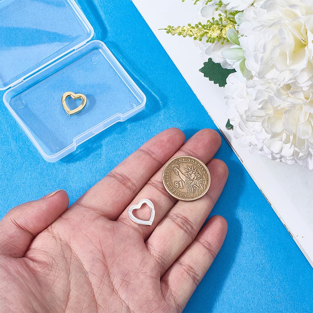 PH PandaHall 2pz Anelli a Molla a Forma di Cuore in 925 Argento Sterling Chiusura a Molla in Argento e Oro, 15mm Chiusure per Collane a Cuore per La Creazione di Gioielli Braccialet