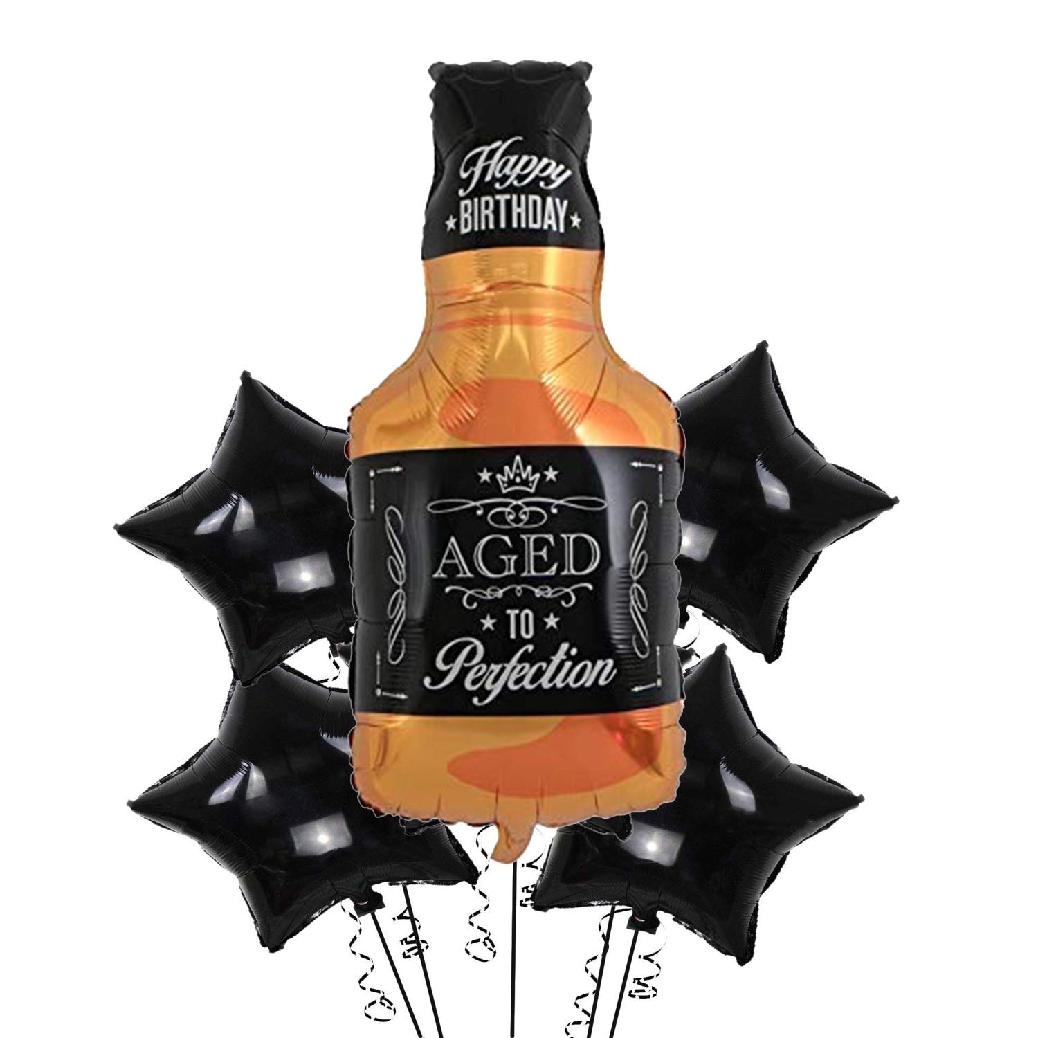SOI (5 Pcs) Happy birthday Aged to perfection Whisky and Star balloon decoration Kit for Birthday Wedding Anniversary Bachelorette Party Decoration (Whisky Star Set2)