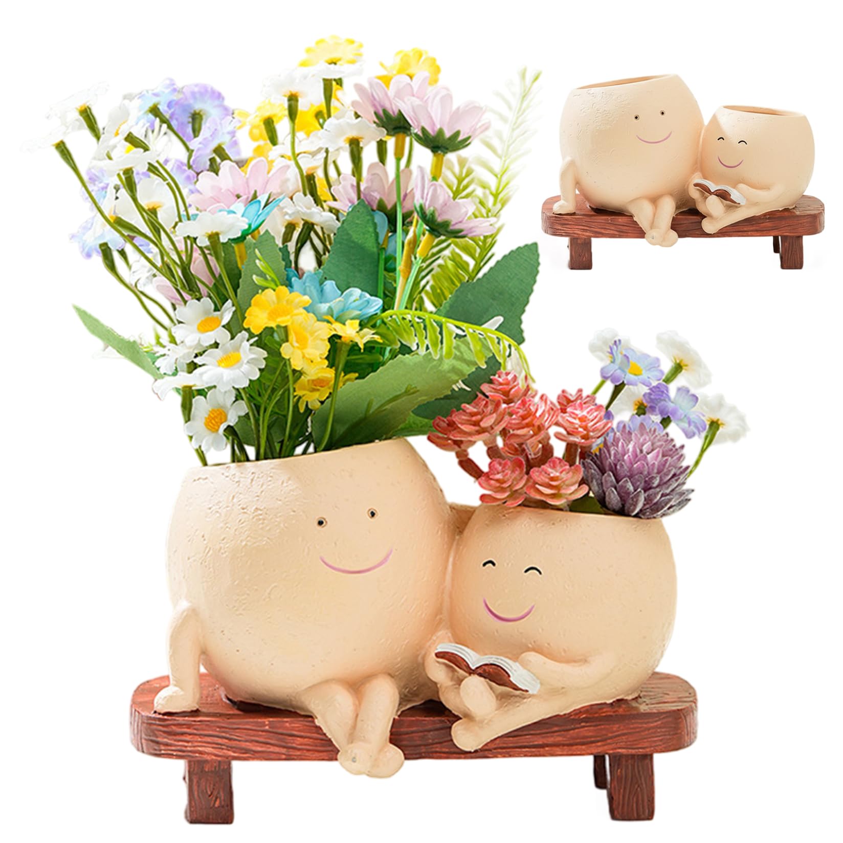 CAKEEYUM Smiling Face Planter - Funny Plant Pot for Succulents & Small Flowers, Resin Cute Flower Pots with Drainage Hole for Indoor and Outdoor Use Khaki gardening