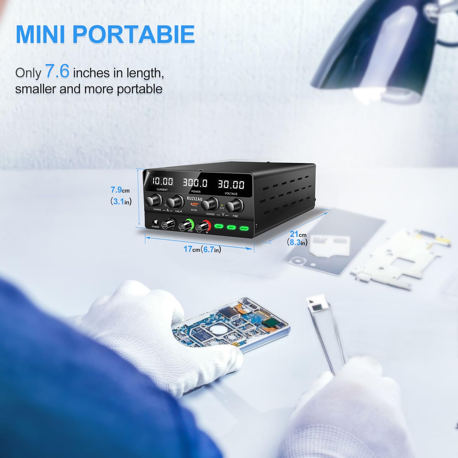 Fuente de Alimentación Regulable 30V 10A DC Fuentes de Alimentación de Laboratorio Fuente de Alimentacion de Banco Ajustable Pantalla LED de 4 Dígitos (Negro 30V 10A)