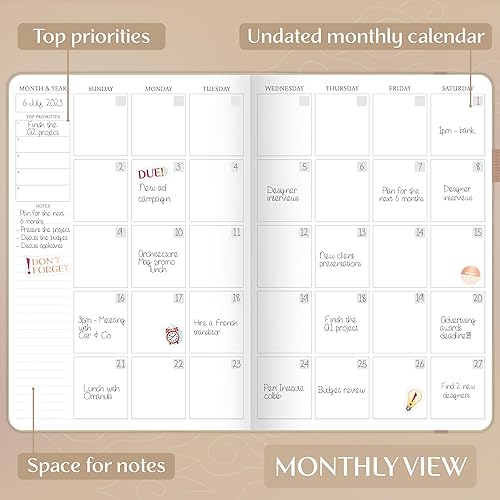 Miniatura 4 de Legend - Agenda semanal sin fecha con cajas de tiempo de 6 a.m. a 9 p.m., agenda por hora para planificar el trabajo diario y tareas pendientes,