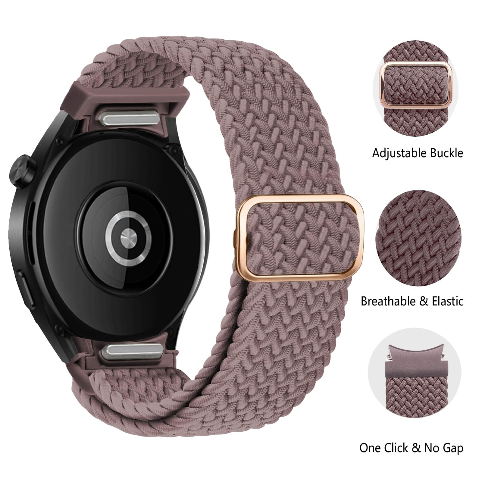 One Click Braided Bands for Samsung Galaxy Watch 7 6 5 4 Band 40mm 44mm/Watch 6 4 Classic 47mm 43mm 46mm 42mm/Watch 5 Pro 45mm,No Gap Stretchy Elastic Fabric Nylon Strap for Samsung Watch 4 5 6 7 FE