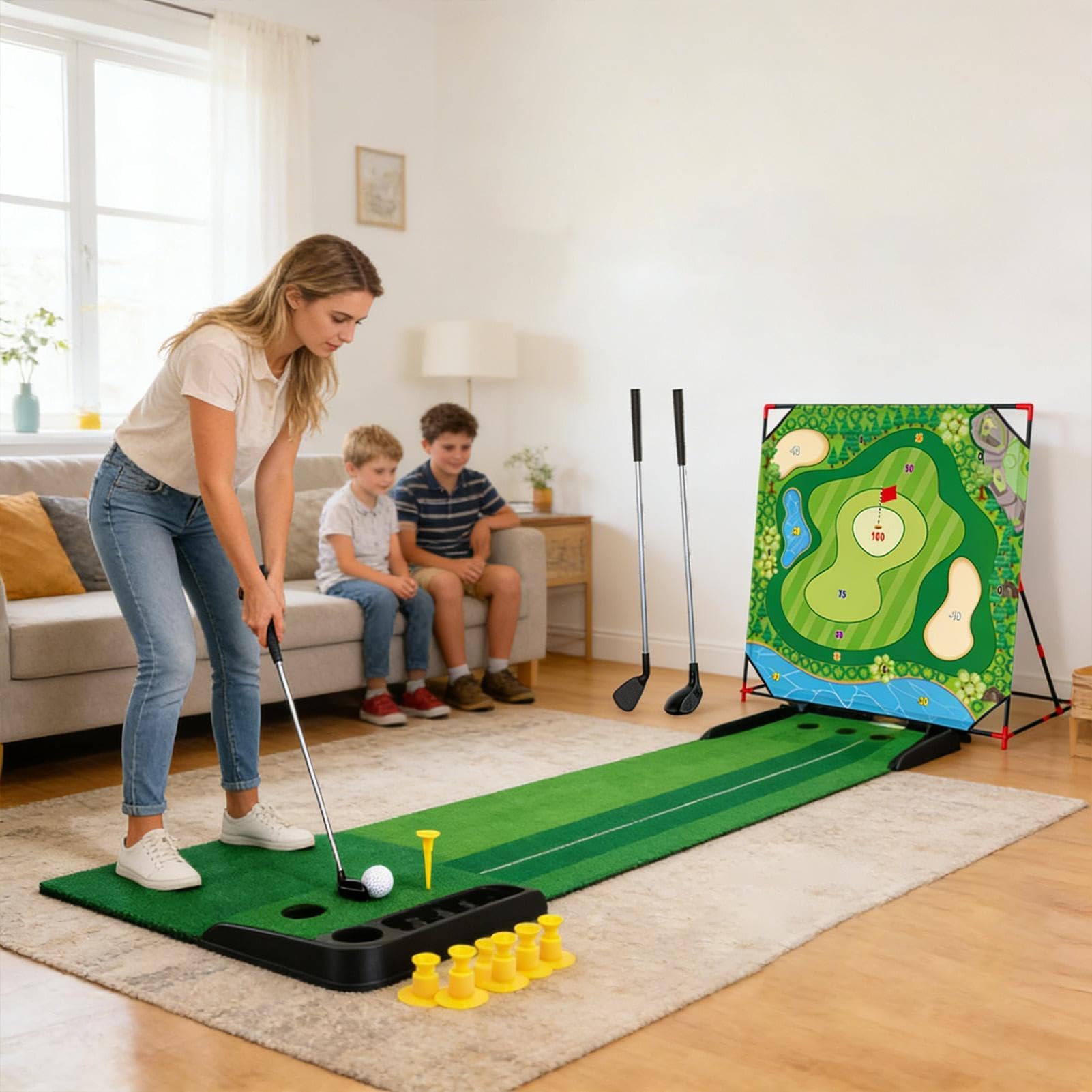 Set da golf giocattolo per bambini, in flanella ABS, attrezzatura sportiva per interni ed esterni, kit di assistenza per l'allenamento del golf per appassionati di sport e principianti, spiaggia