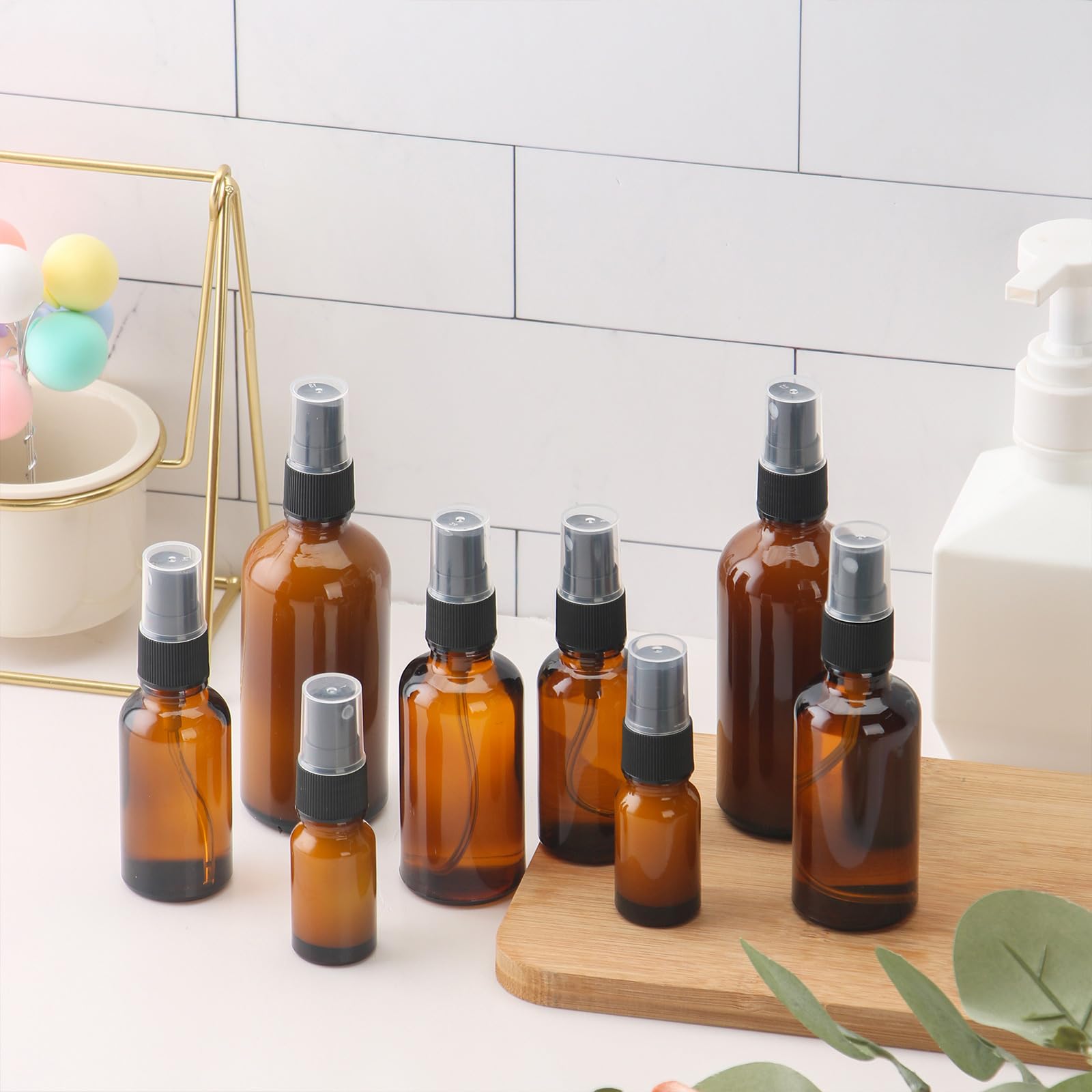 Sprühflasche, bernsteinfarbenes Glas, Reisezerstäuber für Parfüm, ätherische Öle, TSA-zugelassen, nachfüllbar, kleiner Sprüher mit Etiketten und Dosierwerkzeugen, 24 Stück