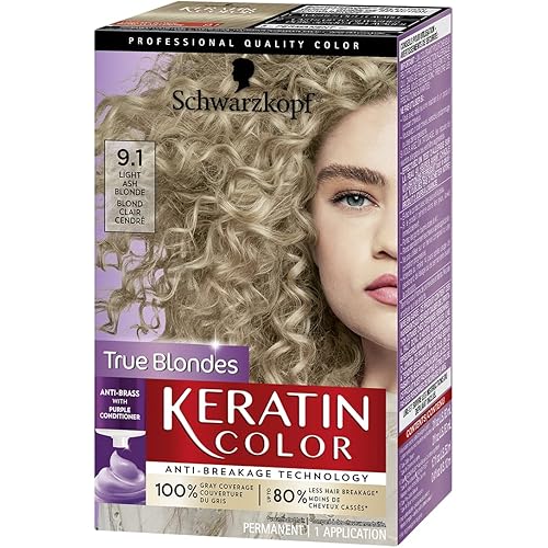 Schwarzkopf Keratin Color Permanent Hair Color Cream, 9.1 Light Ash Blonde, 1 Kit